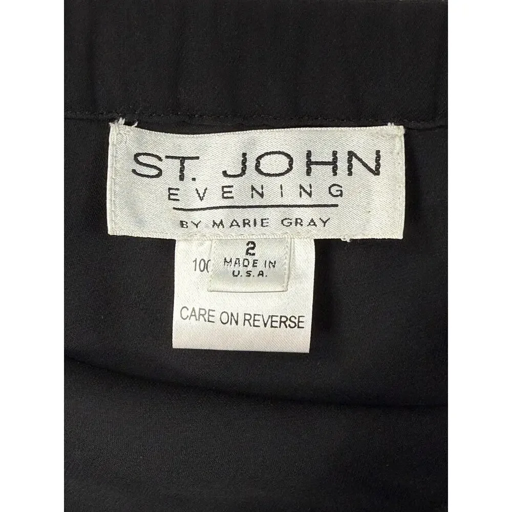 St. John Evening by Marie Gray, VTG Black Layered Silk Chiffon Dress Sz 2 - Picture 3 of 10